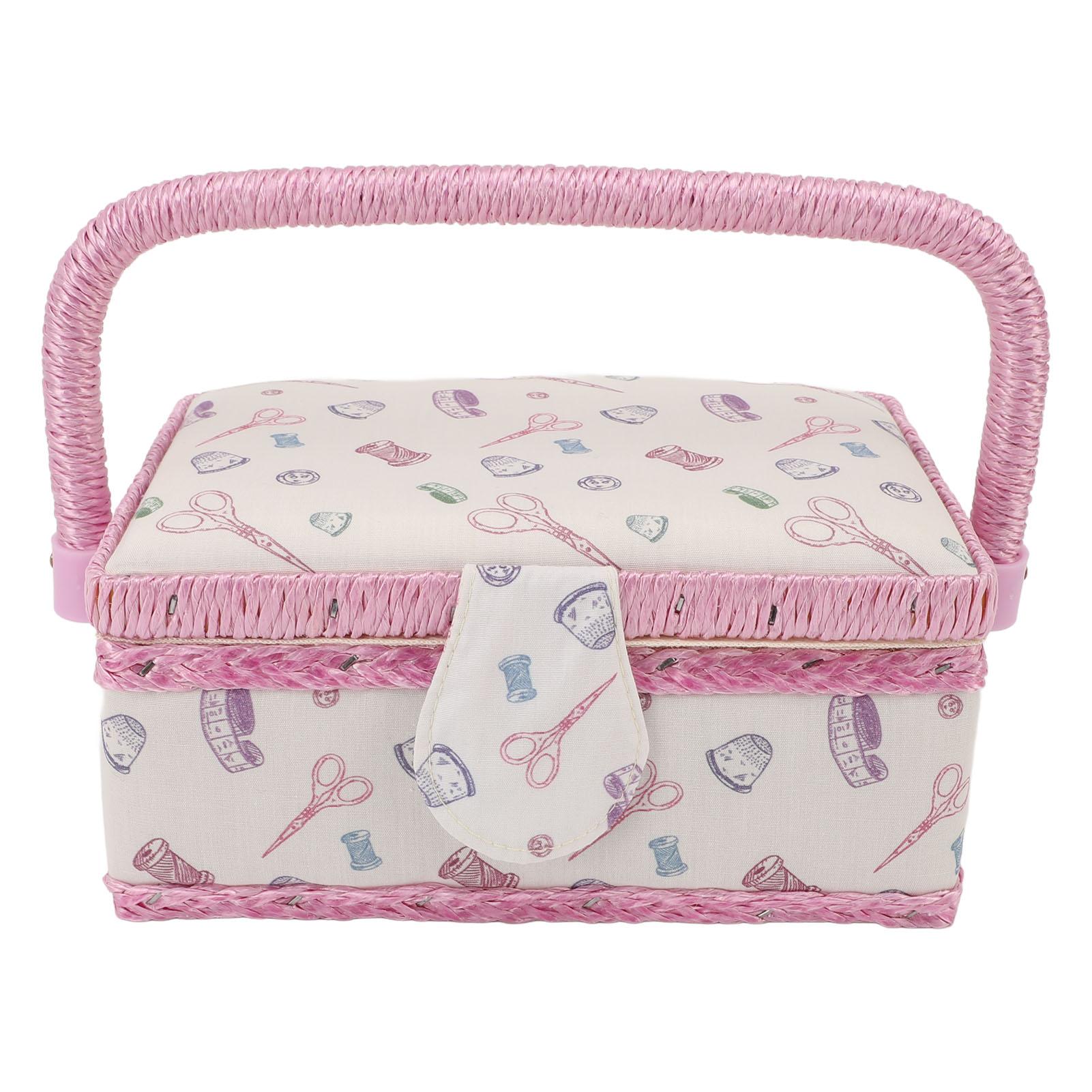 

Sewing Basket Fabric Organizer Portable Embroidery Mending Storage Box with Removable Tray Pincushion Model C Purple