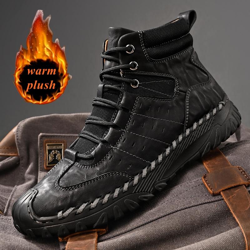 Fashion Golden Sapling Big Size Man Fashion Combat Boots Winter Thicken Warm Plush Men Ankle Boot Flat Shoes Leather Leisure Short Botas
