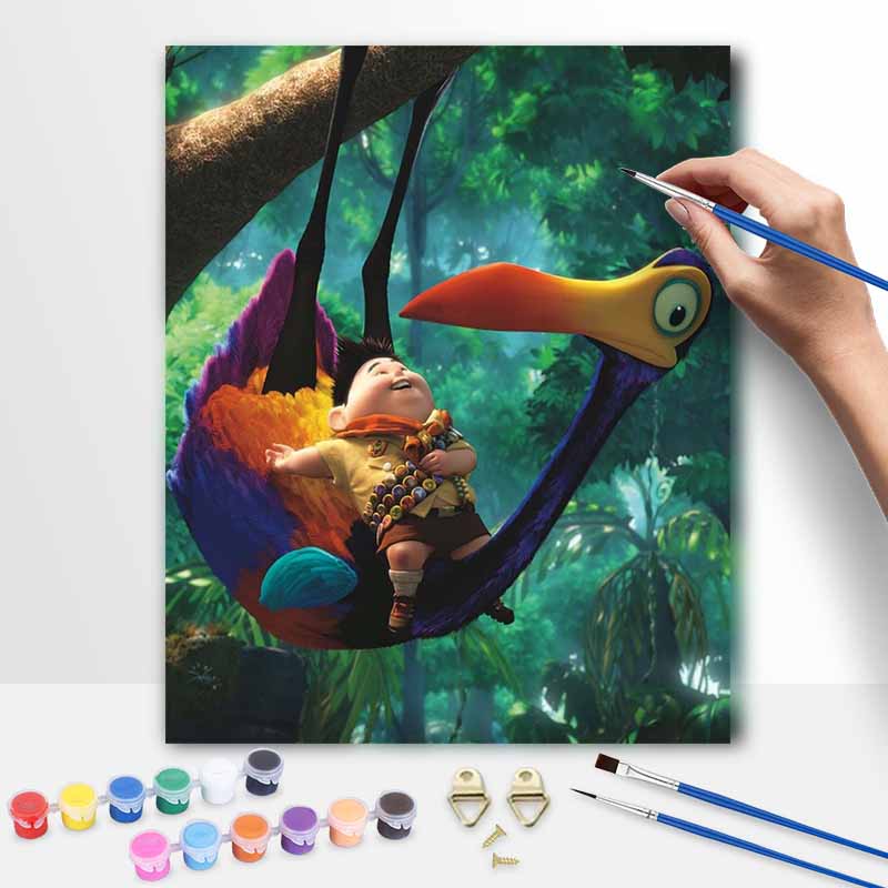 Disney digital oil painting tropical bird forest adventure hand painting home decoration painting 20x30cm