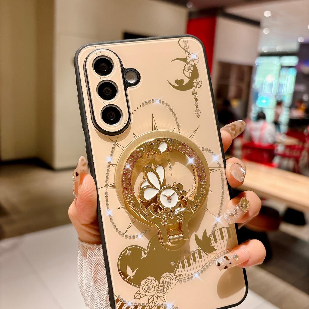 Pro Samsung Galaxy A56 5G Magnetické pouzdro Stojánek TPU+PC Zdobení kamínky Kryt na telefon