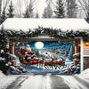 Bannière de porte 2D 1 bannière festive du Père Noël et de son traîneau tiré par des rennes - polyester durable Décoration de Noël