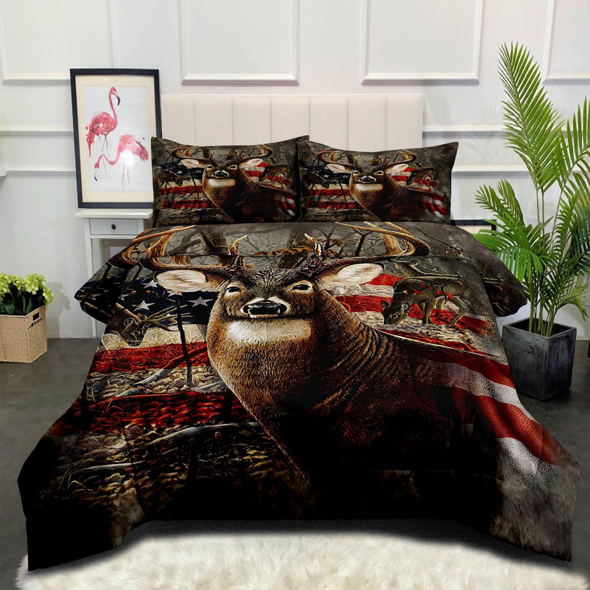 

Fat Quilt Digital Printing Feather Silk Cotton Quilt Core Animal Deer Forest Summer Quilt Double Quilt Cover 140*200cm