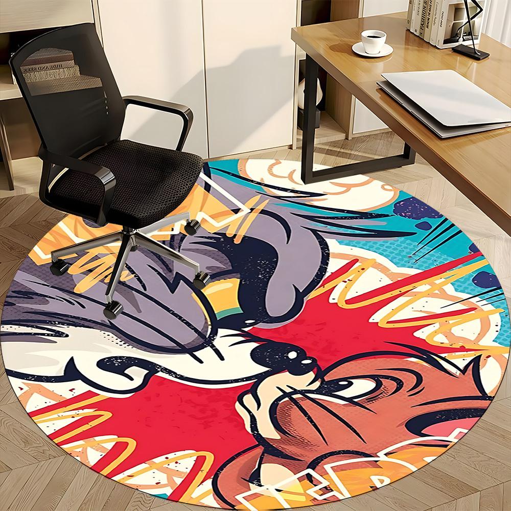 1pc Tom Jerry Office Round Area Rug, Under Office Chairs Bedroom Living Room Home Decor, Room Deco, Available In Various Sizes