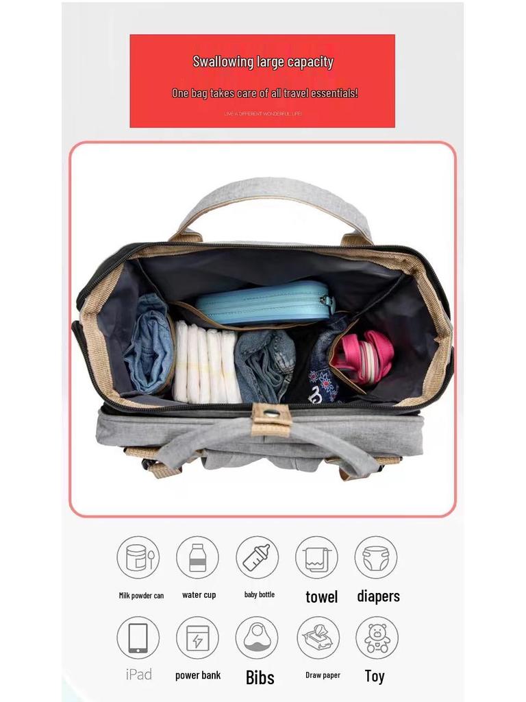 Portable Folding Mummy Bag: Lightweight, Large-Capacity Mother & Baby Backpack with Multi-purpose Bed Feature.