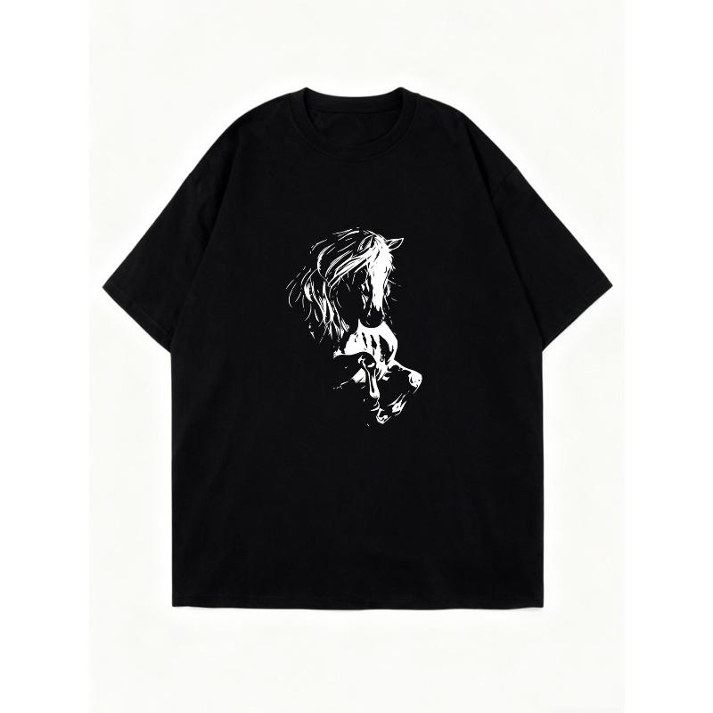 Oversized T Shirt Dress Black Horse Print Casual Wear For Women