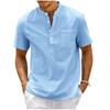 Men's Short Sleeve Mandarin Collar Shirt Breathable Casual Top with Henley Placket  Chest Pocket