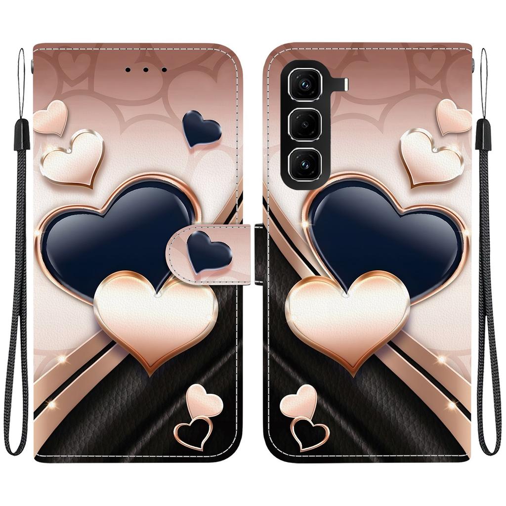 Handmade PU Leather Flip Case for Infinix Hot 50 Pro+ 4G (X6880) Anti-Slip Shockproof Cover with Wrist Strap & Heart/Rose Cat Designs