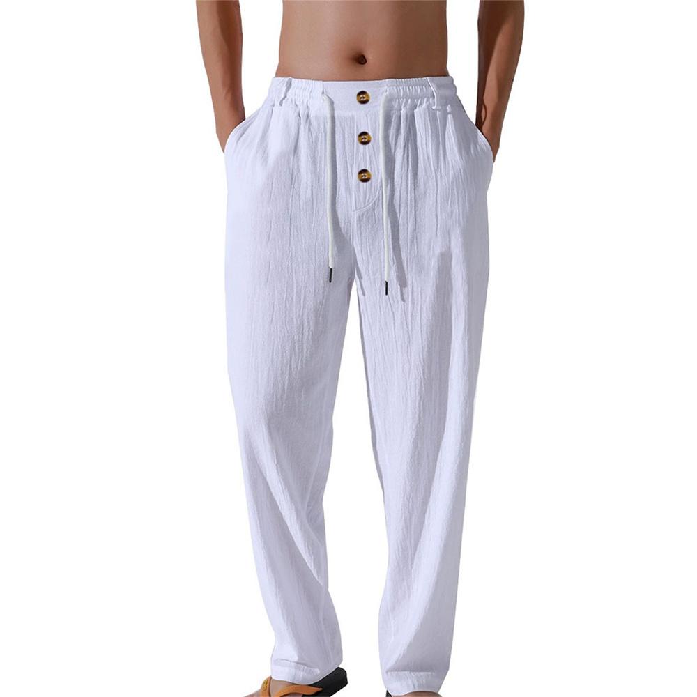 

Spring Summer Long Pants for Men Breathable Lightweight Casual Straight Leg Cotton Trousers Solid Color Button Drawstring Pants XXXL білий