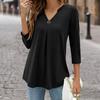 V-Ausschnitt 3/4 Ärmel Pin-Dekor Falten Saum Damen T-Shirt Frühling Herbst Einfarbige Schlanke Passform Tunika Pullover Top Streetwear