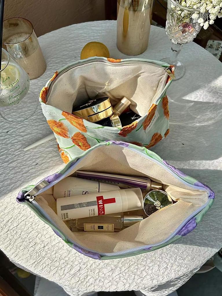 Clapoyis Large Capacity Square Makeup Cute and Yellow Flower Design Women's Pouch, Stylish,