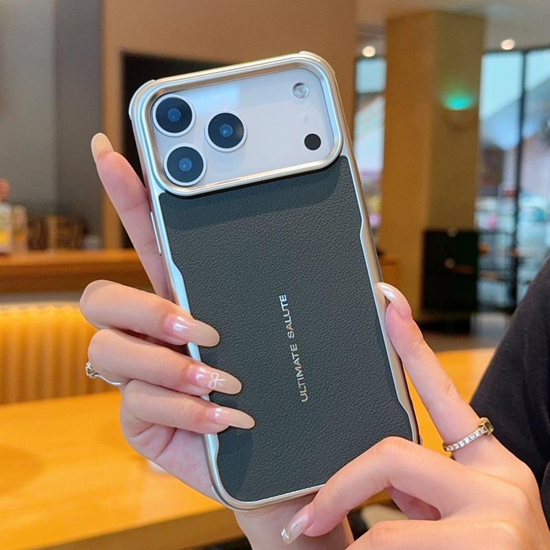 Plain Leather Magnetic Silver Bezel Lens To Heighten Case For iPhone 17 Pro Max 17 Pro Air 16 Plus 15 Pro Max Protection Cover