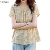 ZANZEA Women Ethnic Print Summer Casual Round Neck Short Sleeve Blouse