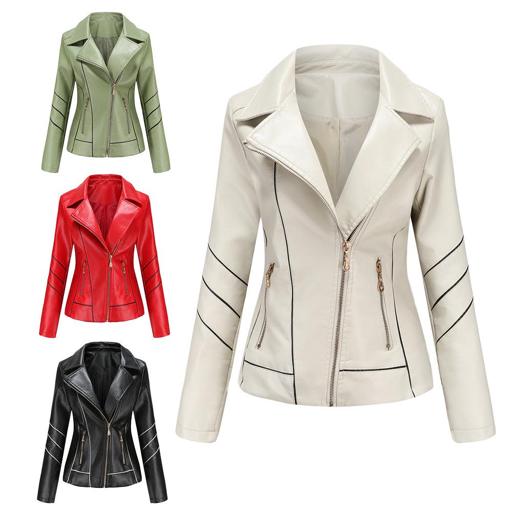 2024 Women's Exclusive PU Leather Motorcycle Jacket - Thin Short Design for Spring and Autumn
