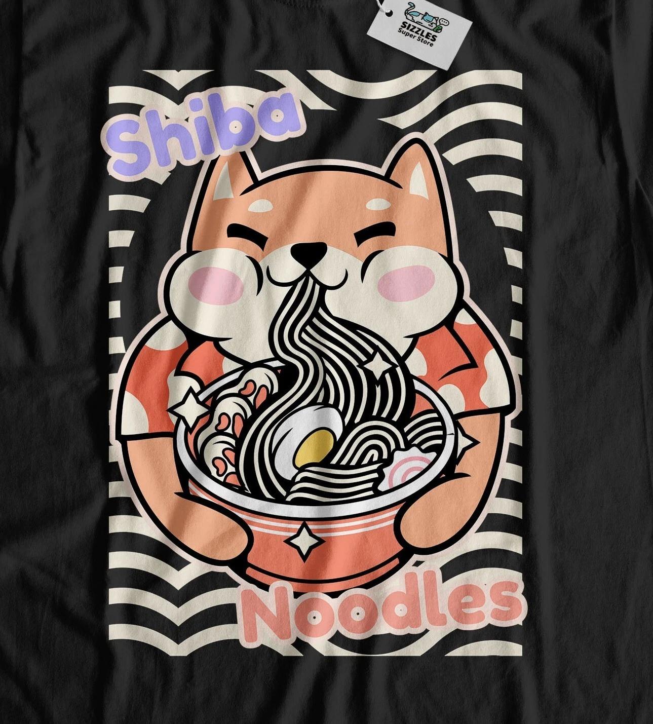 Unisex Funny Shiba Eating Ramen Noodles T-Shirt Japanese Noodles Dish Gifts 4XL