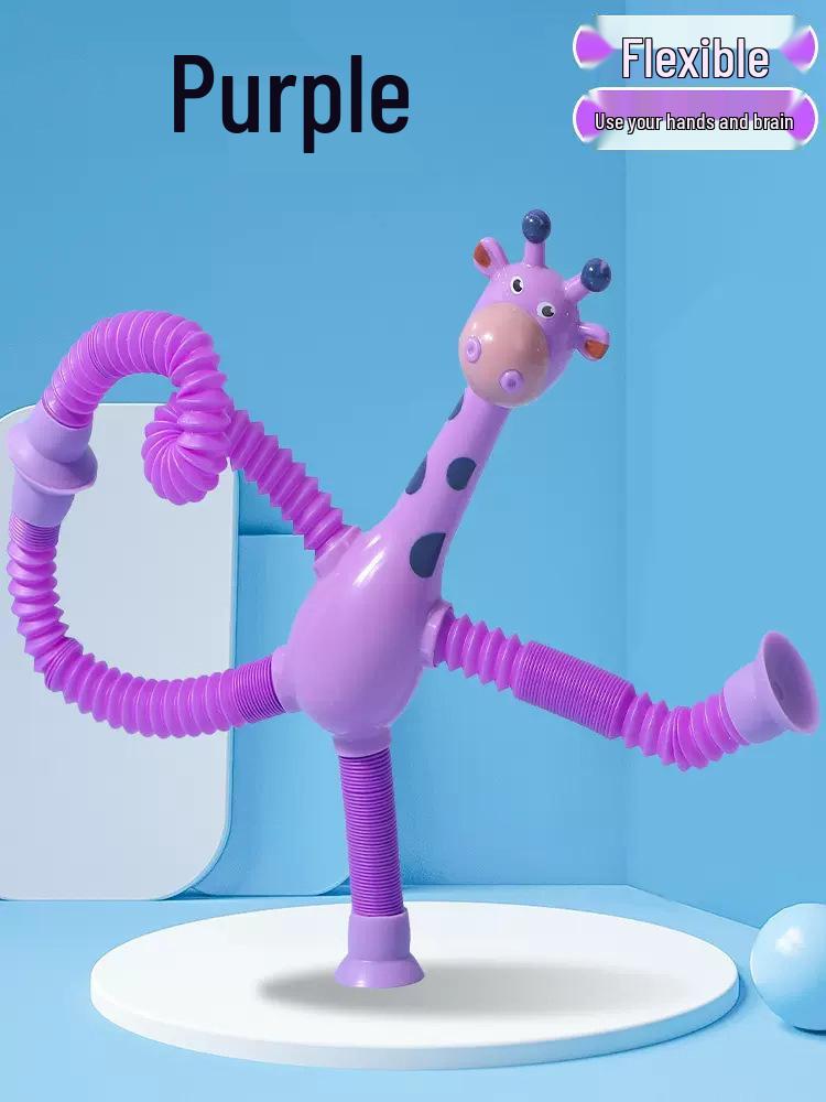 Light-Up Giraffe Telescopic Tube Educational Suction Cup Toy for Parent-Child Interaction