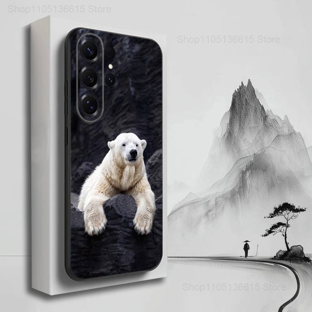 Animal Cute Polar Bear For Samsung S9,S10,S20,S10,S21,S25,S24,S23,Ultra,FE,Plus,Lite,Soft Silicone Black Case SamsungS10lite