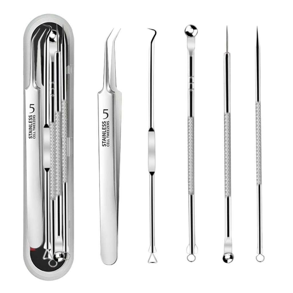 Set of Antibacterial Stainless Steel Acne Needles and Blackhead Removers for Blackhead Blackhead and Pore Includes Storage Cell Acne Blackhead Face