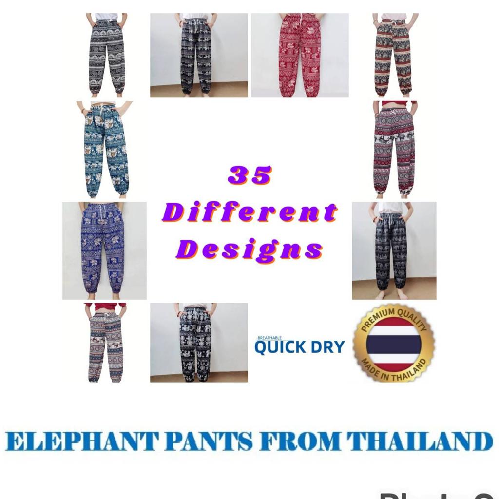 Elephant Jump Pants Pocket Adjustable Elastic High Waistband Strap Unisex Man Women Print Thailand Casual Streetwear Beach Bohemian Retro Vintage