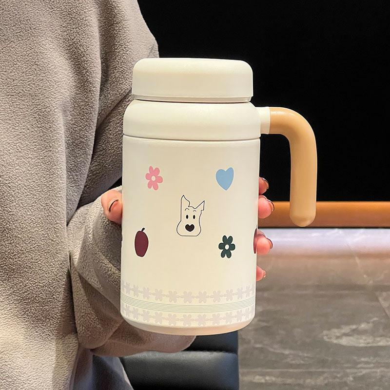 Cute Dog Ins Style Insulated Water Bottle With Handle For Office And Home Use