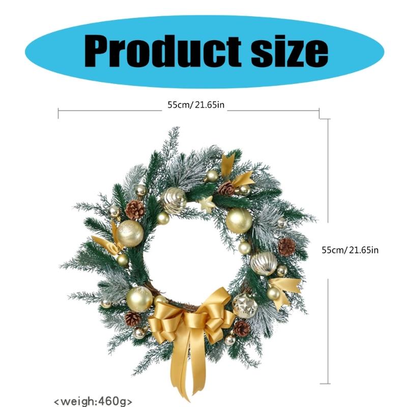 Artificial Wreath Christmas Wreath with Pinecone and Bowknot for Front Door Window Yard Garden Christmas Decorations