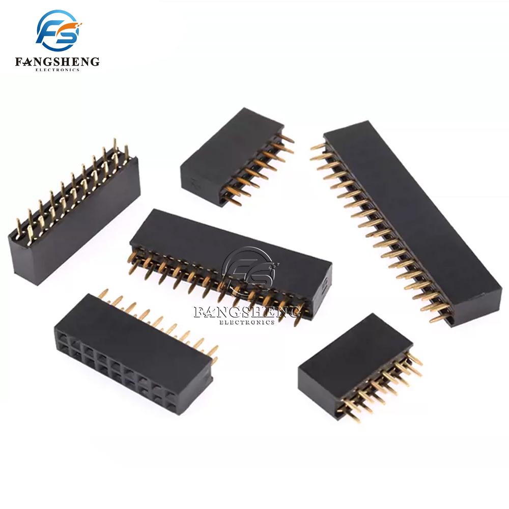 10pcs 2.54mm Double Row Straight Female 2-40P Pin Header Socket Connector 2x2/3/4/5/6/7/8/9/10/12/14/16/18/20/25/32/40Pin 2.54mm
