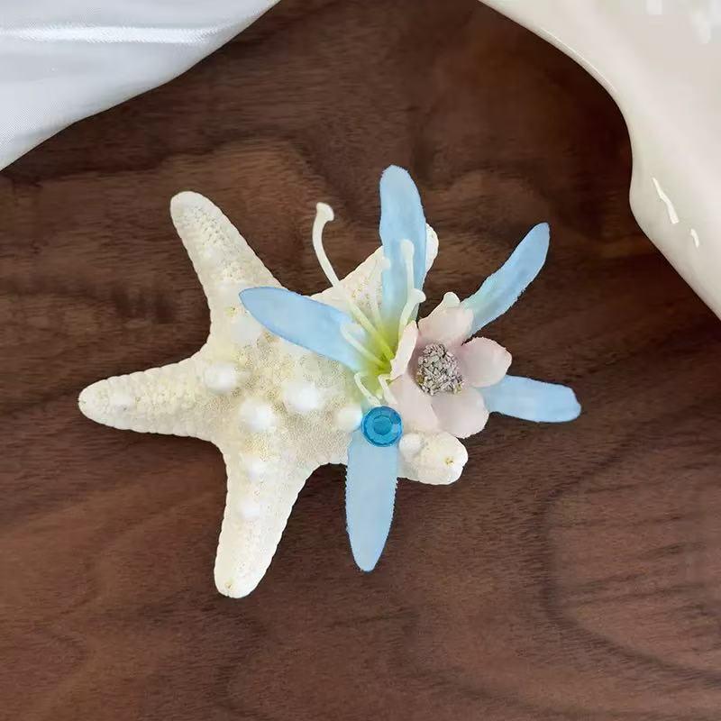 

1 шт. заколка для волос из морской серии, бессмертный цветок, морская звезда, ракушка, ягодный головной убор, зажим-краб с морской звездой, пляжные аксессуары для волос