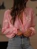 Fashion Flower Embroidered Women's Shirt Turn-Down Collar Long Sleeve Blouse Spring Autumn Casual Loose Button Front Tops Sweet Simple, Streetwear