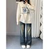Round Neck Cat Embroidered Women's Sweater Long Sleeved Pullover Loose Sweaters Autumn Winter New Woman Soft Knitted Top