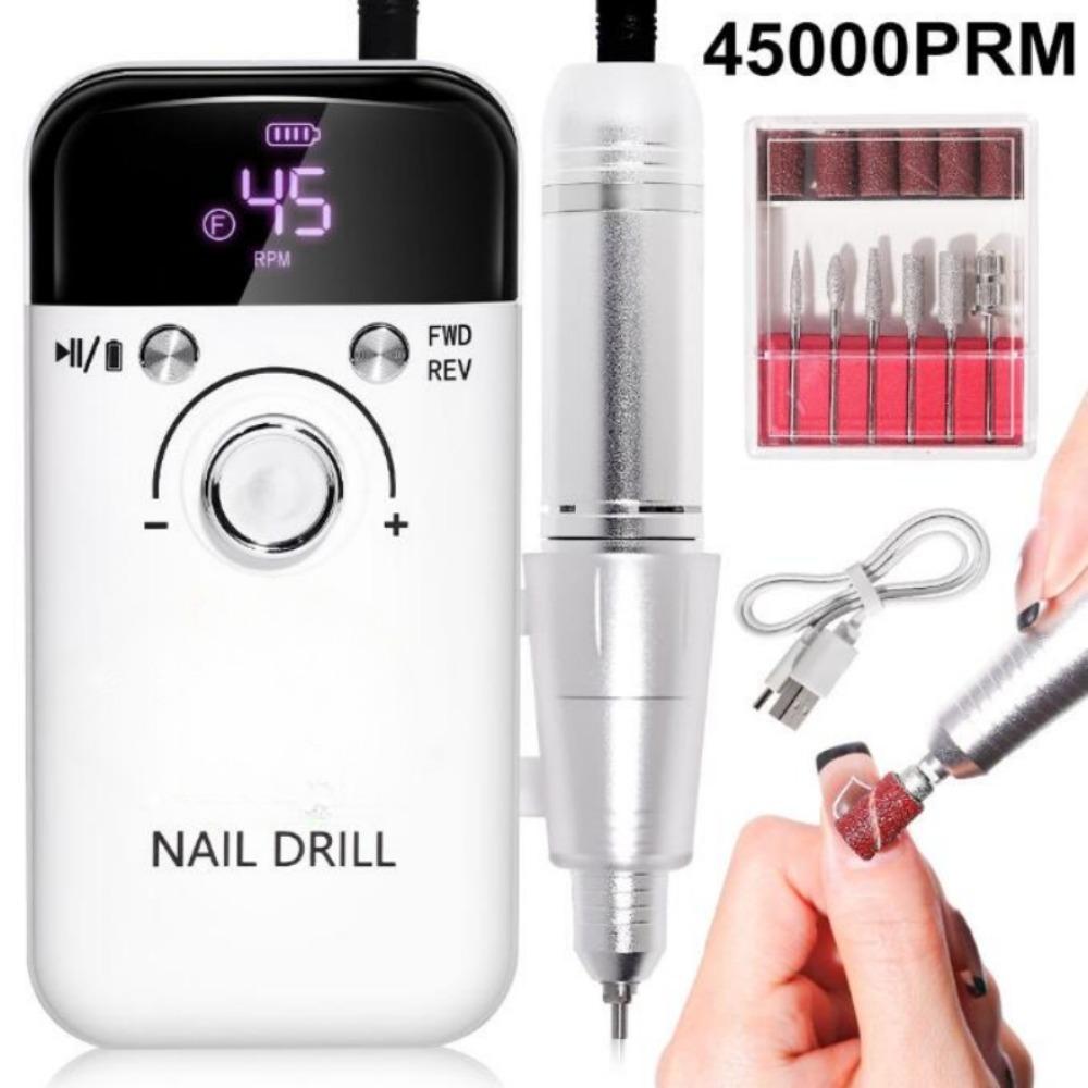 

Электрическая дрель для ногтей, 45000 об/мин, профессиональные фрезы для ногтей, гель-лак для ногтей, перезаряжаемая портативная пилочка для ногтей, инструмент для маникюра