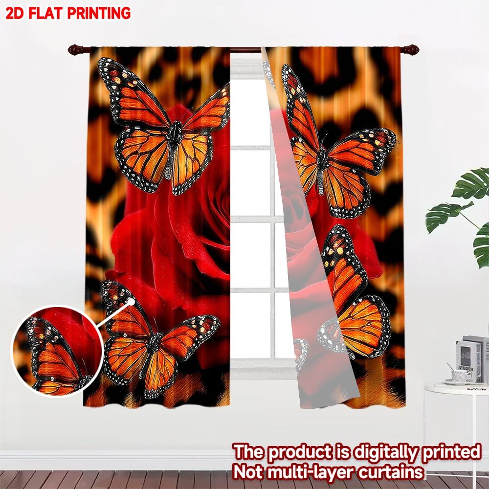 2D flat printing 2pcs Happy Valentine's Day Window Drapes Romantic Red Roses3 Digital Printed Polyester Drapes Festive Holiday