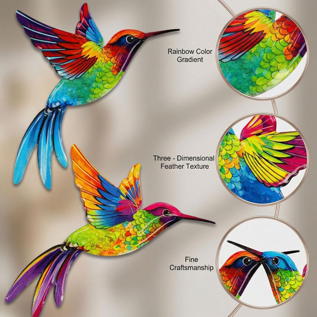 Metal Hummingbird Wall Art Decor Set of 4 Decorative Metal Hanging Sculptures for Indoor Outdoor Home Garden Patio Fence Wall Decoration