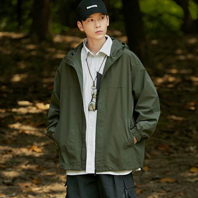 Spring New Hong Kong Style Hooded Jacket Men's Loose Trend Outdoor Sports Windproof Men's Tooling Jacket