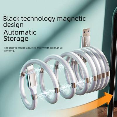 Fast Charging Magnetic Silicone Rope Cable for Apple, Type-C, and Android Devices