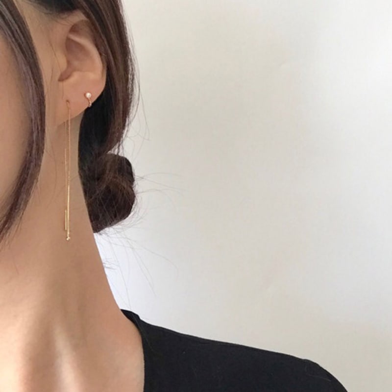 Taupe 14k Gold Basic Pearl Ring - One-touch Pearl Hoop Earrings