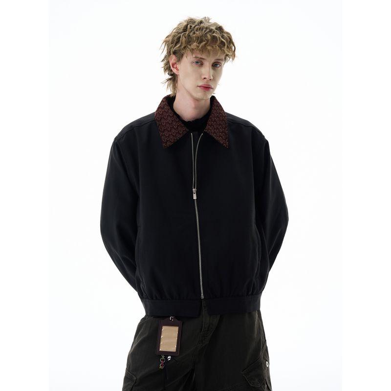 Kisko American Old Money Style Jacquard Lapel Patchwork Zipper Jacket for Men and Women, Cool and Loose Casual Short Jacket