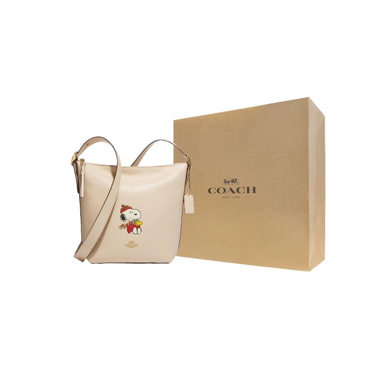 Coach X Peanuts Snoopy Collaboration 23 Zipper Closure Snoopy Print Pebble Leather Medium Shoulder Crossbody Bag Women Bags Nude CF292-IMOQY