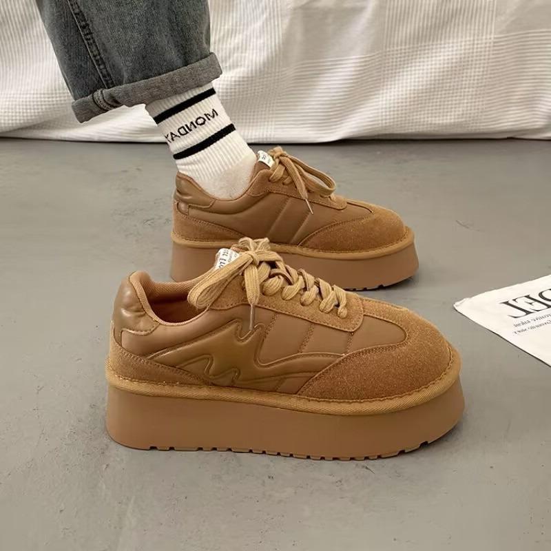Round Toe Thick-soled Women's Winter New Heightening Non-slip Sports Shoes Fashionable Casual Lace-up Sneakers Women