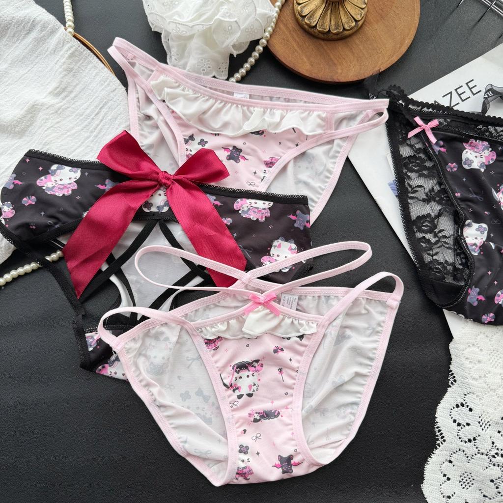 Female Summer Sexy Pure Desire Cartoon Cute Cat Ice Silk Triangle Briefs