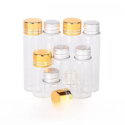 16 mm kleine transparente Glasflasche mit goldener Aluminiumkappe