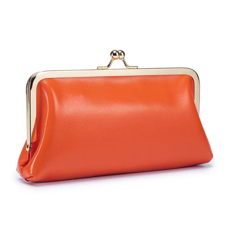 

Leather retro multi-functional clip bag women s long clutch bag European and American wallet simple mouth gold storage bag large capacity помаранчевий