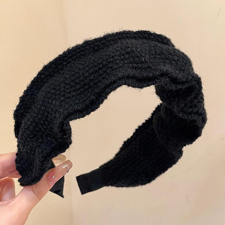 2024 Red Knitted High Crown Pleated Wool Headband for Women - Festive & Elegant