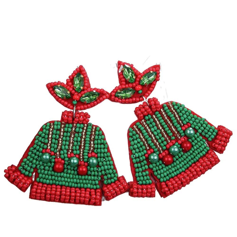 Xmas Handmade Beaded Ear Drop Sweater Boots Ear Stud Vintage Merry Christmas Earrings  New Year