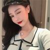 Summer Retro Color Block Knit Top with Turn-Down Collar - Slim Fit Ice Silk Short Sleeve Crop T-Shirt