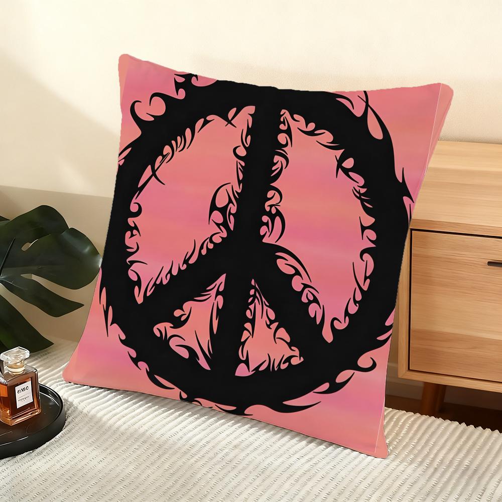 P-Peace And Love Cushion Cover Soft Short Plush Pillow Cover Smooth Cozy Texture Aesthetic Cushion Case Home Decor