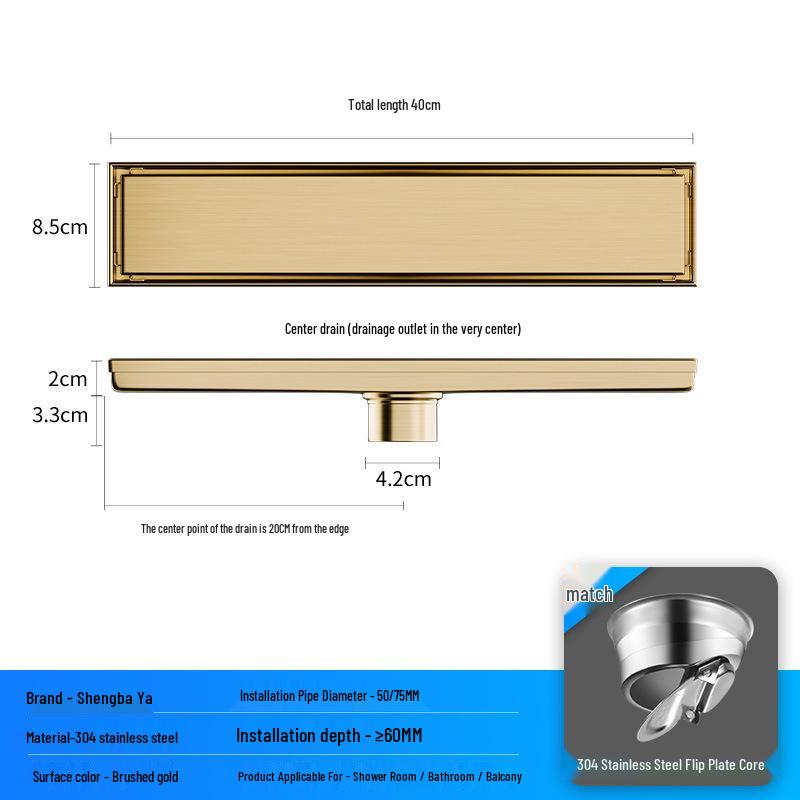 Bright Light 304 Stainless Steel Invisible Floor Drain - Odor-Resistant for Hotel Showers
