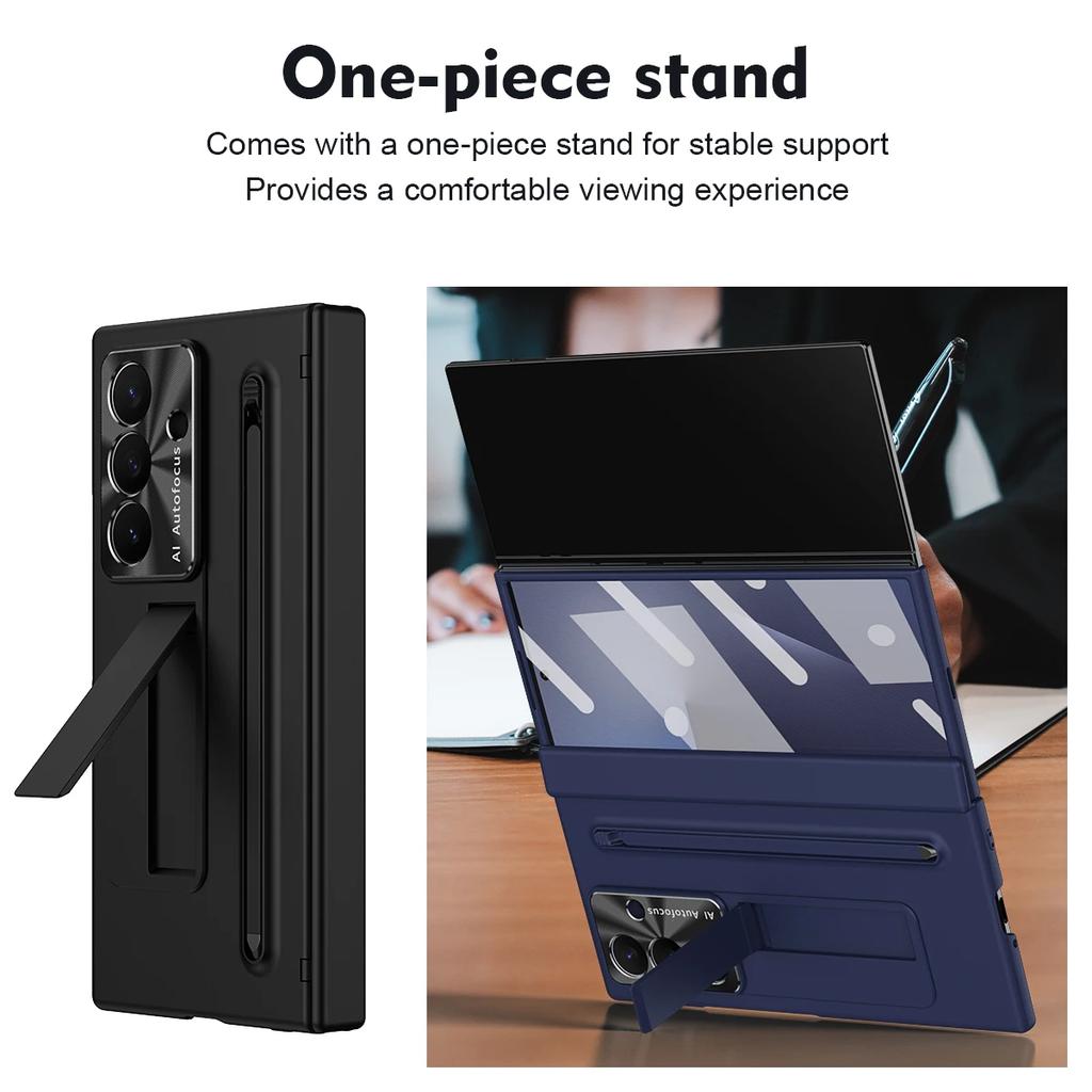 For Samsung Galaxy Z TriFold phone case, with tempered glass, integrated stand, with pen and pen slot, fingerprint-resistant