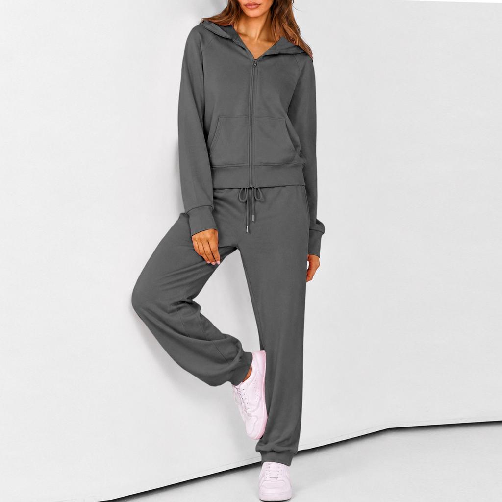 Women's Zip Up Hoodie and Jogger Set - Casual Two Piece Track Suit with Color for Activewear