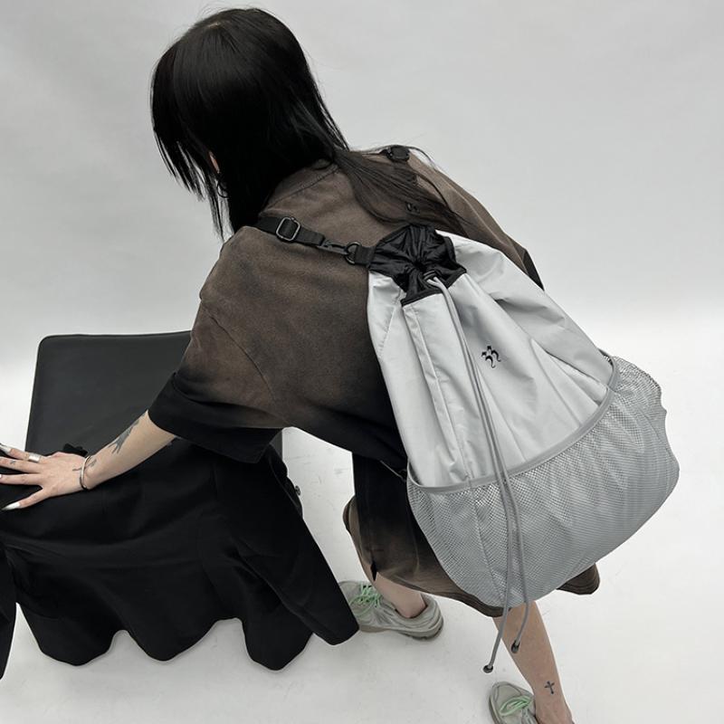 Women Nylon Drawstring Backpacks Casual Large Capacity Shoulder Bags Fashion Mesh Net Bagpack Sport Bags