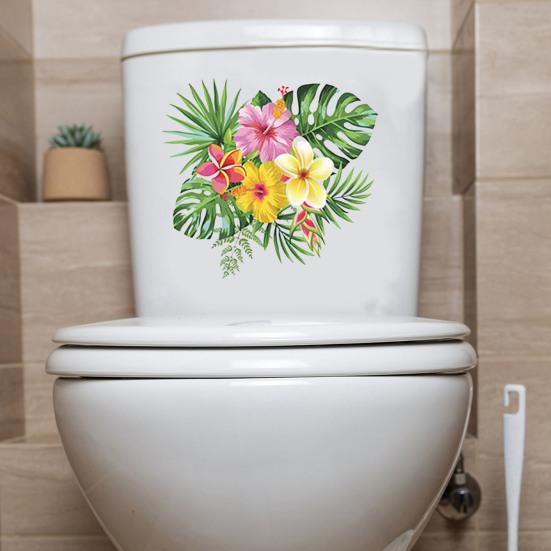 Aufkleber Abnehmbar Selbstklebend Wasserdicht PVC Wohnzimmer Badezimmer Wandkunst Floral Toilette
