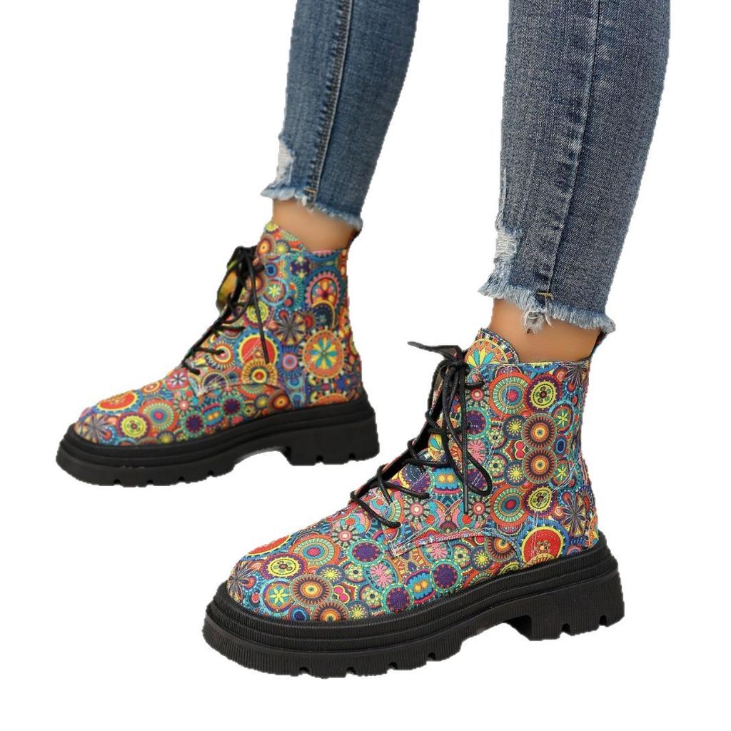 Womens Autumn New Cross-lace Designer Thick-soled Non-slip Short Boots Casual Lightweight Wear-resistant Womens Boots Large Size